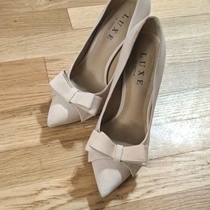 Nude Suede Bow Heels